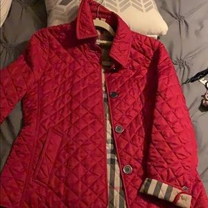 Red Burberry quilted jacket